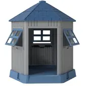 Costway Hundehütte Outdoor, Katzenhaus für draußen, winterfestes Hundehaus aus PP, Haustierhaus mit großer Eingang, 2 Fenstern & Schrägdach, scheunenförmig, Grau