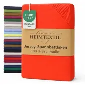 EXKLUSIV HEIMTEXTIL Jersey Spannbettlaken 120 x 200 cm Rot 100% Baumwolle Öko - Tex Zertifiziert Bed-Sheet Bettlaken Spannbetttuch