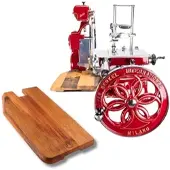 Berkel Volano B114 Rot, Schwungradmaschine – Wunderschöne Aufschnittmaschine + Fassholzbrett Unikat