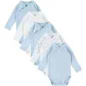 Petit Bateau Wickel Bodys l/ä - 5er-Pack - Weiß/Blau - - 6 mt - Body L/Ä