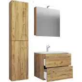 VCM 4-tlg. Waschplatz Waschtisch | Waschbecken Unterschrank Breite 60 cm | Badmöbel Set mit Schubladen Drehtüren Spiegelschrank | Badinos