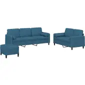 vidaXL 3-tlg. Sofagarnitur mit Kissen Blau Samt