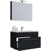 VCM 3-tlg. Waschplatz Waschtisch | Waschbecken Unterschrank Breite 60 cm | Badmöbel Set hängend mit einer Schublade Spiegelschrank | Badinos