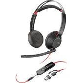 Poly Blackwire 5220 USB-C Stereo-Headset + 3.5-mm-Stecker + USB-C/A-Adapter, Kabelgebunden, Business/Everyday, 165,2 g, Kopfhörer, Schwarz