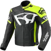 MUGENRACE Aggressore Schwarz Weiß Fluogelb Lederjacke Größe 48