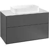 Villeroy & Boch Finion Waschtischunterschrank, 2 Auszüge, mit integrierter Beleuchtung, Waschbecken mittig, mit Hahnloch, 1000x603x501mm, Glass Black Matt, G23200MT