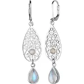 Elli Ohrringe Tropfen Ornament Orientalisch Mondstein 925 Silber Elli Weiß