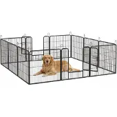 PawHut Pet Playpen Stahl Welpenlaufstall mit 2 Tür Grau 80L x 1,5B x 80H cm