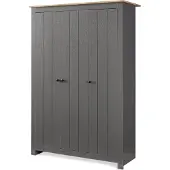 En.casa Kleiderschrank 'Vasand' mit 3 Türen 2 Kleiderstangen und 3 Fächern 175 x 120 x 52 cm Grau/Eicheoptik