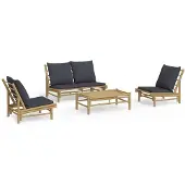 vidaXL 4-tlg. Garten-Lounge-Set mit Dunkelgrauen Kissen Bambus