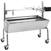 OneConcept 2-in-1 Rotisserie Grill mit Motor, Grill mit Drehspieß, Großer Spießgrill für Hähnchen & Spanferkel, Grill mit Motor, Spieß Grill mit Edelstahl-Rost, Großer Holzkohlegrill mit Bodenrollen