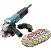 Makita Elektro-Winkelschleifer 840W 125mm mit Schruppscheibe und 5 Trennscheiben