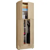 VCM Holz Besenschrank | 6 Fächer | Maße: H. 200 x B. 70 x T. 39 cm | Haushaltsschrank | Mehrzweckschrank | Extra Schublade - Lona