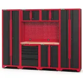Feistos , Werkstatteinrichtung "Juno 14", schwarz/rot, 264 x 46 x 198 cm (B x T x H), 2 Hochschränke