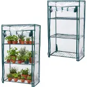 Relaxdays Balkon Gewächshaus, 2er Pack, PVC-Folie, Stahl, HxBxT: 80 x 46 x 24 cm, Tomatenhaus 3 Etagen, grün/transparent