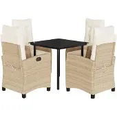 vidaXL 5-tlg. Garten-Essgruppe mit Kissen Beige Poly Rattan