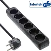 InLine Steckdosenleiste, 6-fach Schutzkontakt, schwarz, 3m, 3 m, Abgewinkelt, 1,5 mm², Schwarz, Kunststoff, 6 AC-Ausgänge