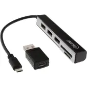 InLine USB OTG Cardreader & 3-fach USB 2.0 Hub, für SDXC/microSD, mit Adapter