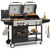 Klarstein Hot & Hot Kombigrill - 2in1-System: Gas-/Kohlegrill, 3 Edelstahlbrenner, Leistung: 8,5 kW, InstantReady Concept, für Gasflaschen bis 11 kg, Piezo-Zündung, pechschwarz
