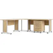 Ebuy24 Prisme Eckschreibtisch mit Rollcontainer Eiche Nachbildung, weiss