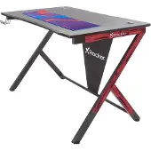 X Rocker Ocelot Aluminium Carbon Gaming Tisch mit Stickern in Rot & Blau, Gerade, Rechteckige Form, Stahl, Stahl, Gaming, Schwarz, Blau, Rot