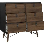 Ebuy24 Rye Kommode 6 Schubladen mattschwarz, Walnuss Nachbildung.