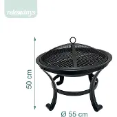 Relaxdays Feuerschale, Ø Schale 55 cm, mit Grillrost, Funkenschutz, Schürhaken, Stahl, Feuerstelle Garten, schwarz