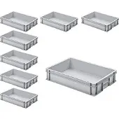 BRB-Lagertechnik 8x Eurobehälter mit 2 Griffleisten, 600x400x120 mm, grau