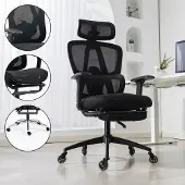 Ambiness Bürostuhl Schreibtischstuhl | verstellbare Armlehnen & Kopfteil | Ergonomisch | stufenlos verstellbare Lendenstütze | inkl. 2 Rollensets | bis 150kg | Master FX Mesh-Schwarz