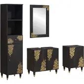 vidaXL Badezimmerschrank-Set mit Tür 4 pcs Schwarz Massivholz Mango