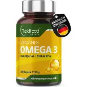 Redfood Vegane Omega 3 Kapseln | Algenöl Kapseln hochdosiert mit 1000 mg 300 mg DHA &150 mg EPA | Algenöl aus der Mikroalge Schizochytrium sp.