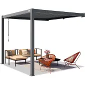 PRIMEYARD Terrassenüberdachung 3x3 m Aluminium Pfosten mit Lamellendach aus Stahl anthrazitfarbene Anbaupergola