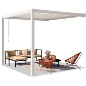 TOOLPORT PRIMEYARD Terrassenüberdachung 3x3 m Aluminium Pfosten mit Lamellendach aus Stahl weiße Anbaupergola