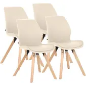CLP Esszimmerstuhl 4er Set gepolstert Luna, moderner Polsterstuhl mit Rückenlehne creme Material Kunstleder