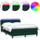 vidaXL Boxspringbett mit Matratze & LED Dunkelgrün 160x220 cm Samt