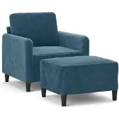 vidaXL Sessel mit Hocker Blau 60 cm Samt
