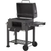 Beliani Holzkohlegrill Grau Edelstahl rechteckig mit Aktivbelüftung Deckel Kurbel Thermometer Warmhalterost Ablage Aschelade Rollen integriertem Flaschenöffner Outdoor Garten