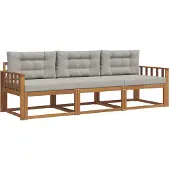 vidaXL Outdoor-Sofagarnitur mit Kissen 3 pcs Natürlich und Hellgrau