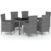 vidaXL 7-tlg. Garten-Essgruppe mit Kissen Poly Rattan Grau