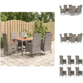 vidaXL 7-tlg. Garten-Essgruppe mit Kissen Grau Poly Rattan - Gartenstühle