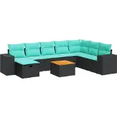 vidaXL 9-tlg. Garten-Sofagarnitur mit Kissen Schwarz Poly Rattan