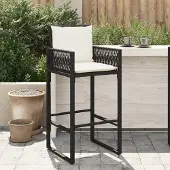 vidaXL Cloris-klassische Garten-Barhocker mit Kissen 2 Stk. Schwarz Poly Rattan April24