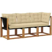 vidaXL Outdoor Mittel- und Ecksofa mit Kissen 3 Stück Natur