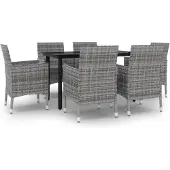vidaXL 7-tlg. Garten-Essgruppe mit Auflagen Poly Rattan und Glas
