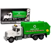 Lean Toys Müllwagen mit Mülltonnen, Licht/Sound und Antrieb, weiß-grün