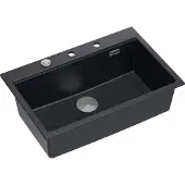 Quadron Spülbecken 1-Becken Spüle | Größe: 76 x 50 x 23,5 cm | MARC 110 | Granitspüle aus GraniteQ mit Siphon + Spender + Platte | Kohlenstoffstahl