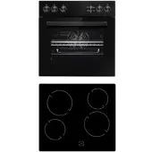 PKM EHS4B Einbauherd Set Backofen schwarz Umluft Glaskeramikkochfeld rahmenlos, Backofen Nutzvolumen 65 l