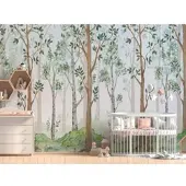 A.S. Création Vliestapete "Fototapete Wald Aquarell Grün Braun Kinderzimmer" matt strukturiert