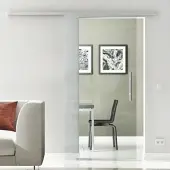 Levidor Glasschiebetür Komplettset 90 x 205 cm Klarglas Aluminium mit Stangengriff