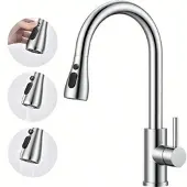AICA Küchenarmatur Ausziehbar Wasserhahn Küche Zwei Wasserauslassmodi Mischbatterie 360° Drehbar Einhand-Spültischarmatur Gebürstet